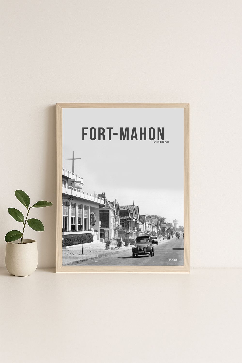 Affiche rétro noir et blanc Fort Mahon : PLAGE · LA SOMME, Hauts-de-France