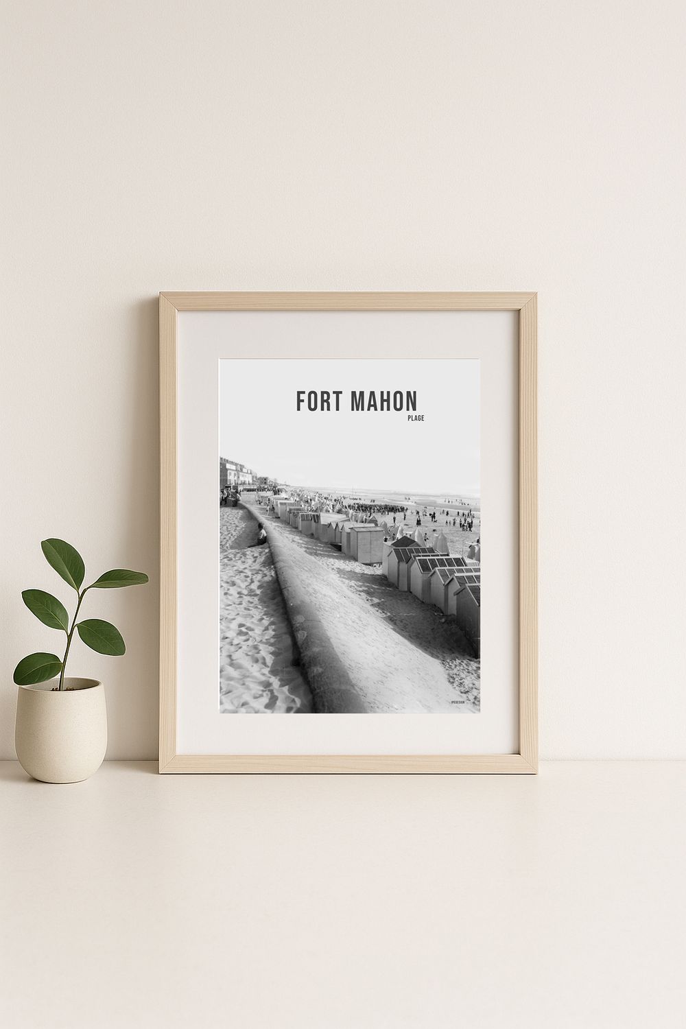 Affiche rétro noir et blanc Fort Mahon : PLAGE · LA SOMME, Hauts-de-France
