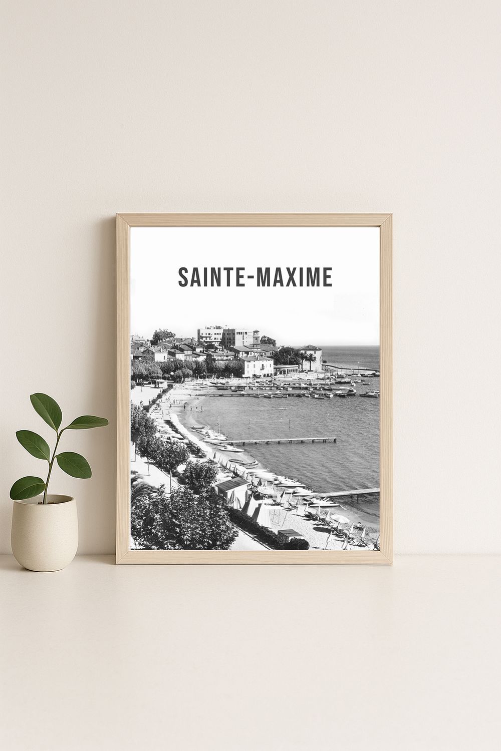 Affiche rétro noir et blanc Sainte-Maxime : PLAGE, Provence-Alpes-Côte d’Azur