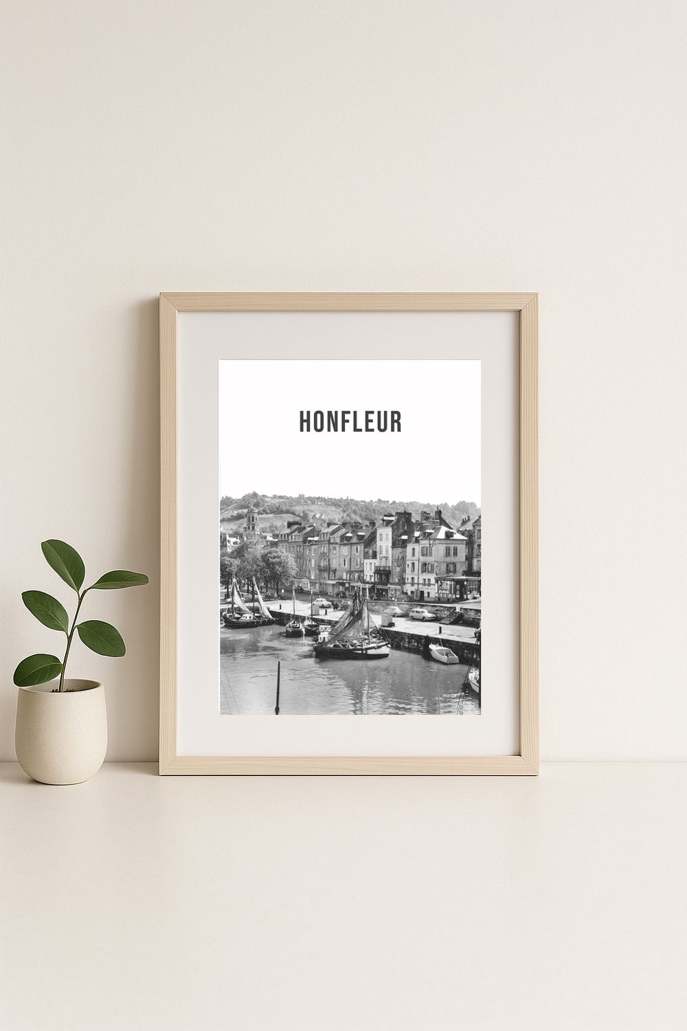 Affiche rétro noir et blanc Honfleur : ville, Normandie