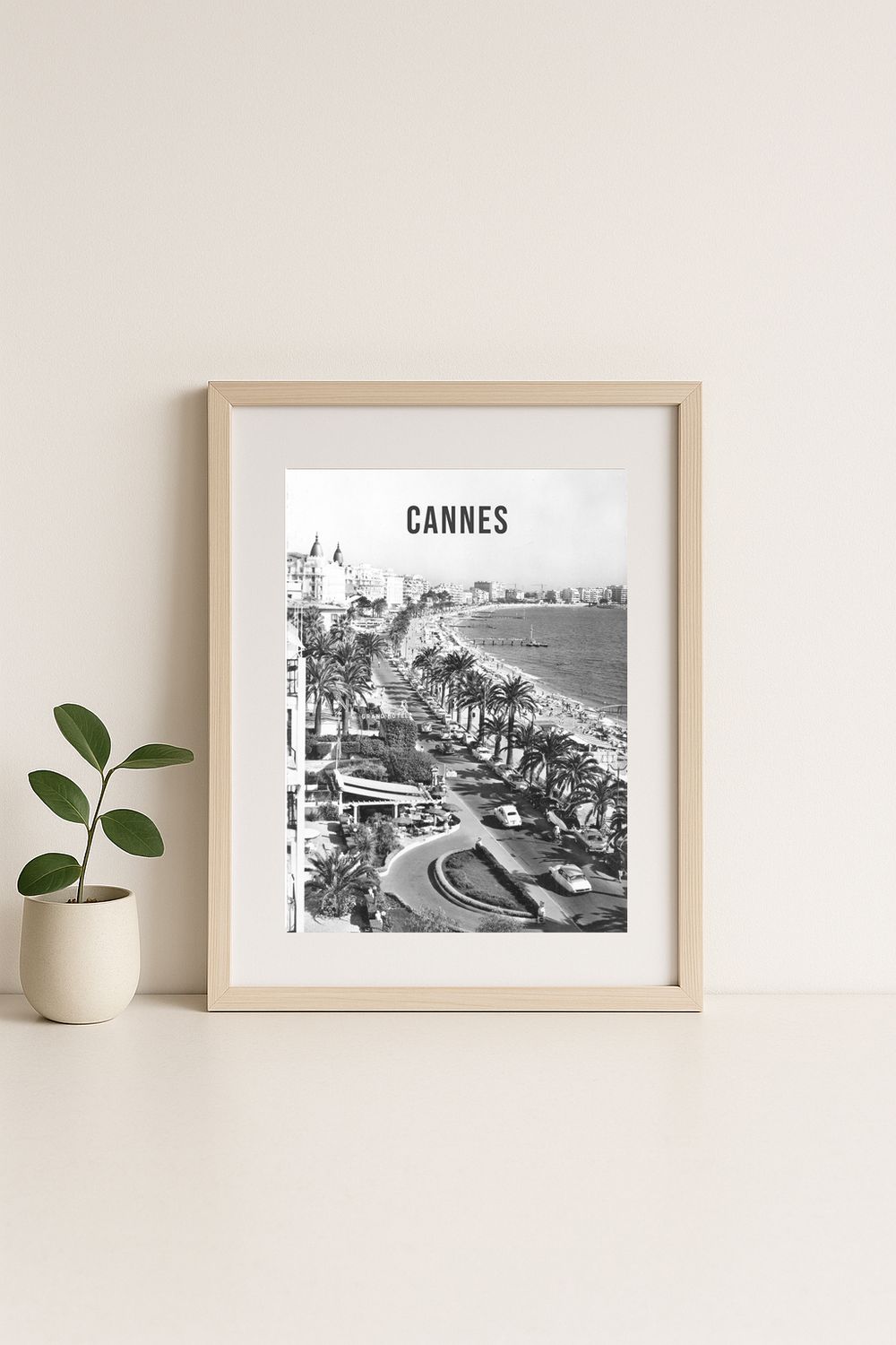 Affiche rétro noir et blanc Cannes : vue aérienne, Provence-Alpes-Côte d’Azur