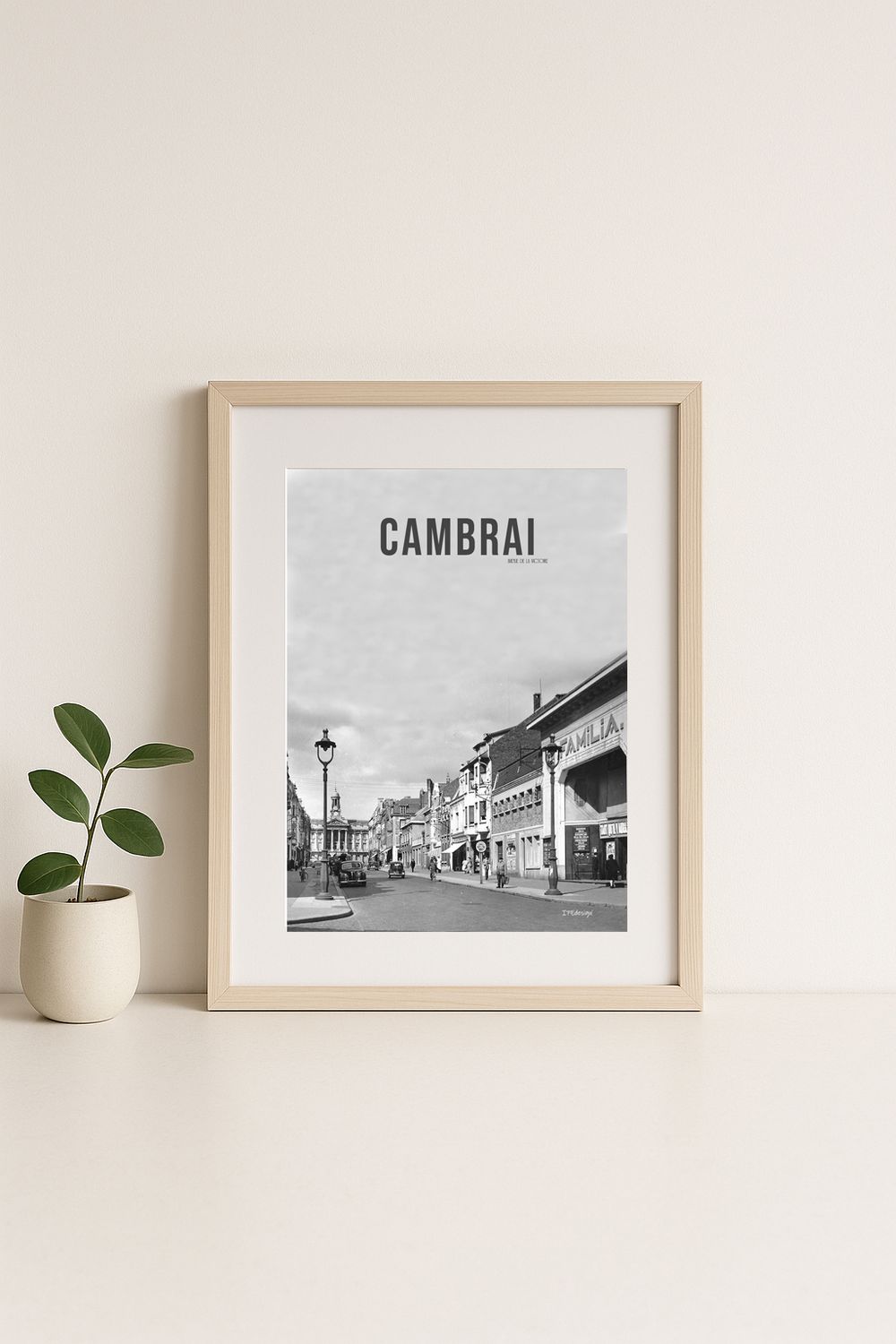 Affiche rétro noir et blanc Cambrai : ville nord, Hauts-de-France