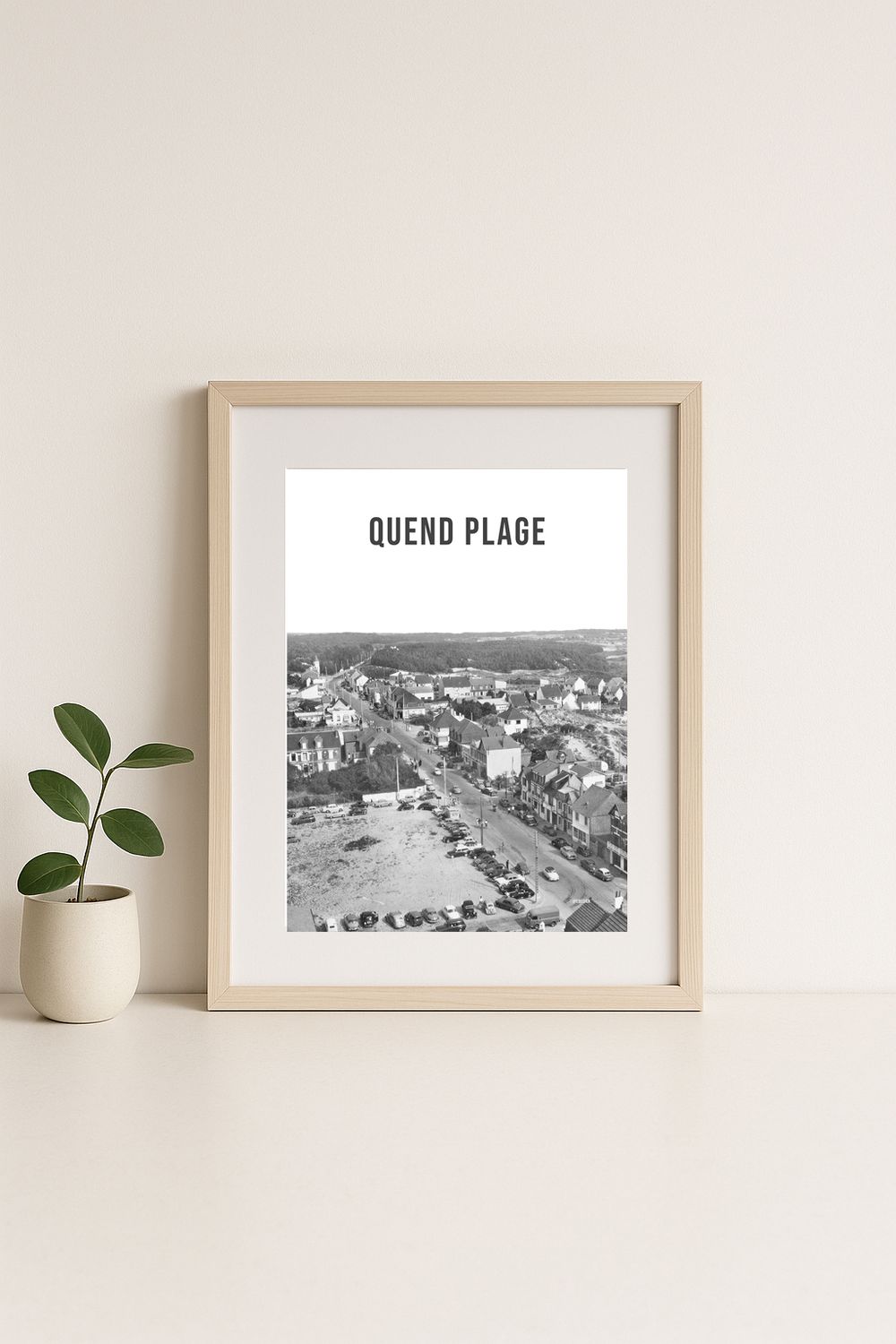 Affiche rétro noir et blanc Quend Plage : LA SOMME ·  vue aérienne, Hauts-de-France
