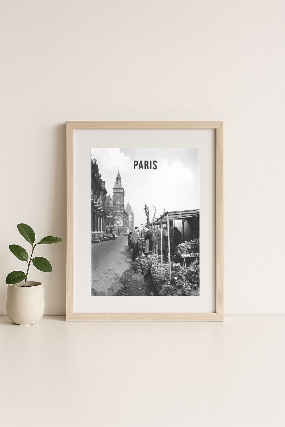 Affiche rétro noir et blanc Paris : marchand fleur, Île-de-France