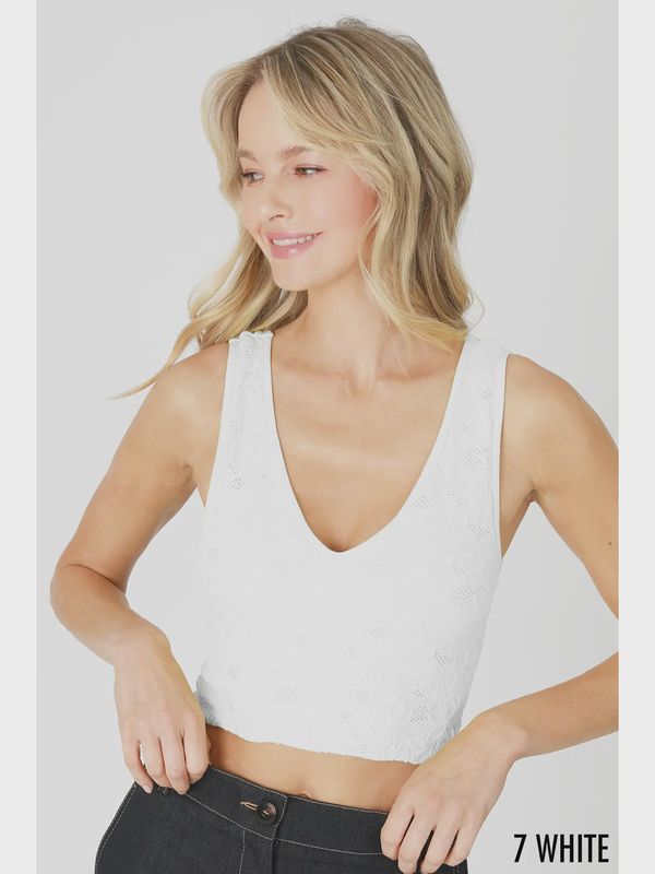 White lace v neck tank top