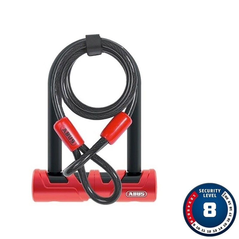 Cadenas en U Abus Ultimate 420 Mini  + Cable, 140mm x 80mm - Rouge