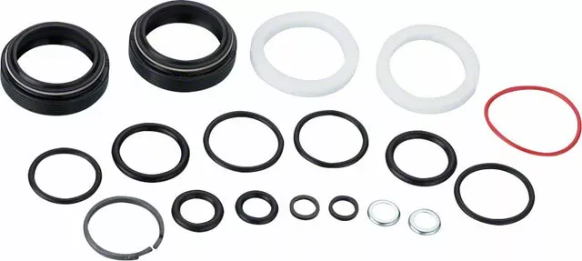 Dust wiper seals and crush washers of the RockShox Bluto RL service kit