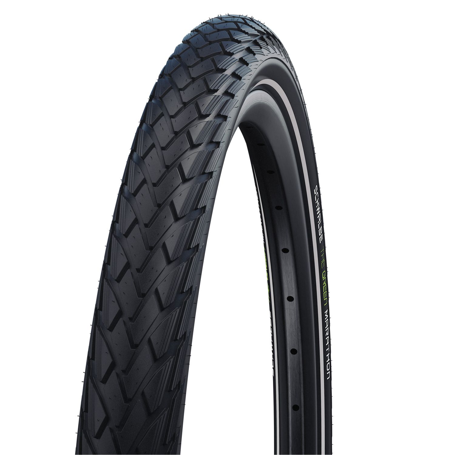Pneu Schwalbe Marathon Green 700 x 35 ( tringles rigides ) GreenGuard - Noir avec bandes reflechissantes Pneu Schwalbe Marathon Green 700 x 35 ( tringles rigides ) GreenGuard - Noir avec bandes reflechissantes