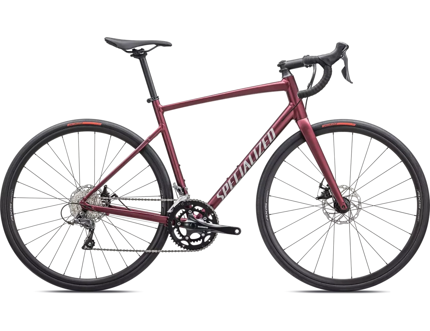 2024 Specialized Allez, Taille: 44cm -, Couleur: Rouge (Satin Maroon/Silver Dust/Flo Red)