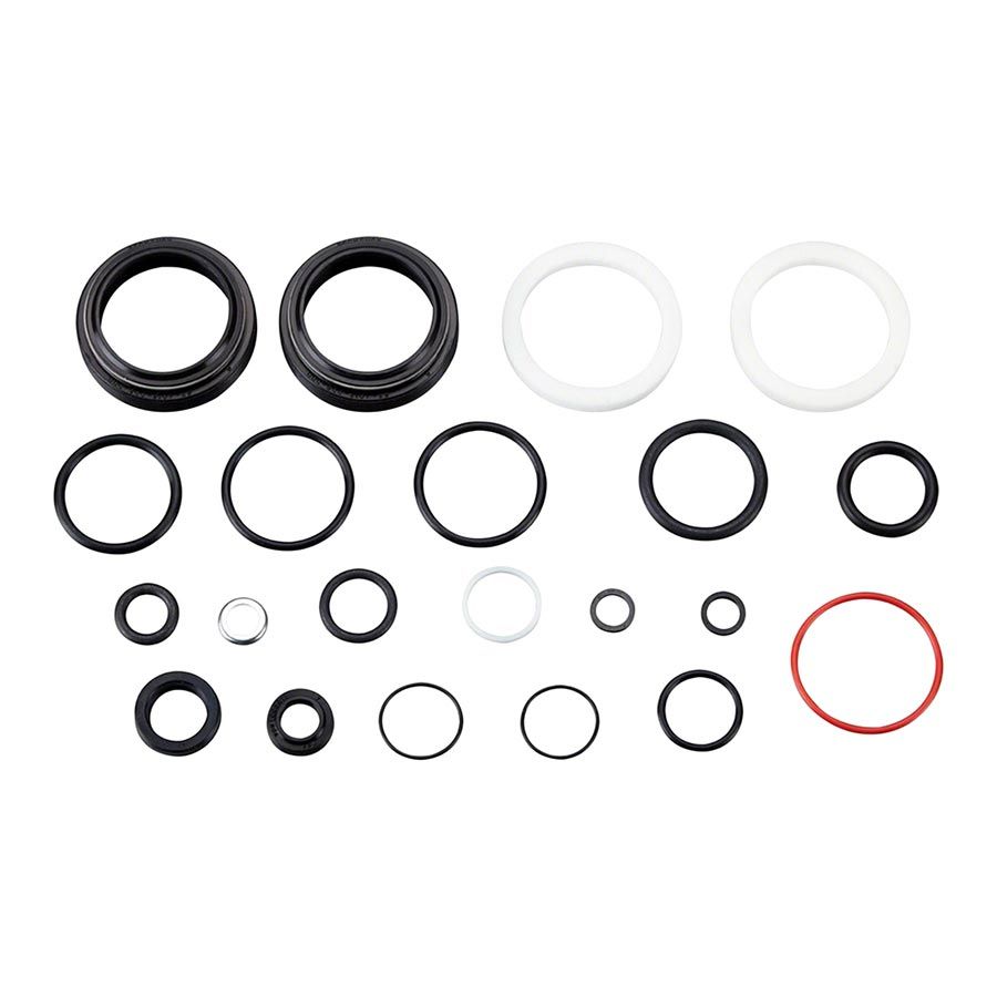 Seals, dust wipers, and crush washers included in a 200h service kit for RockShox suspension fork