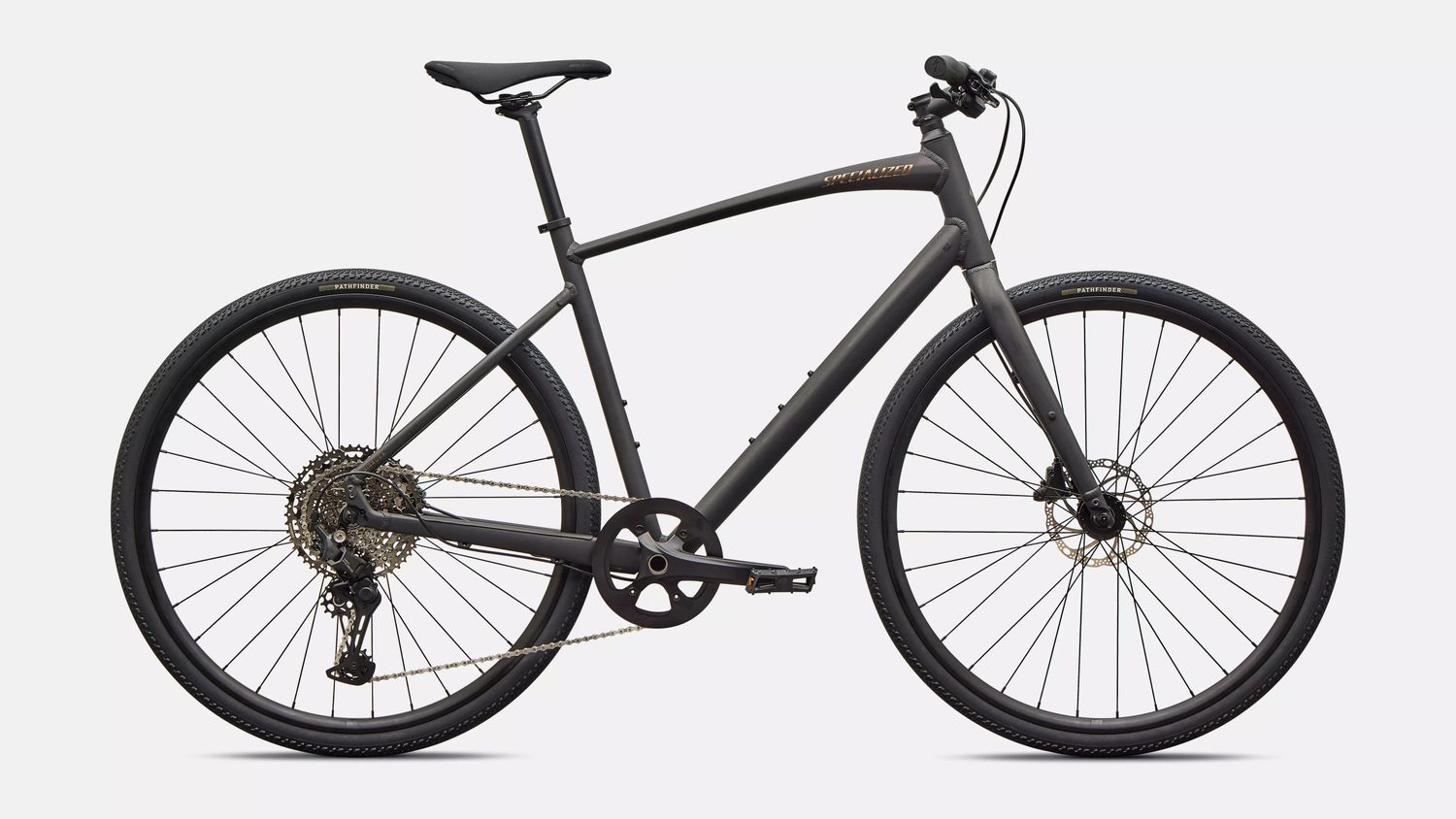 2027 Specialized Sirrus X 3.0 -, Taille: Medium -, Couleur: Gris fonce (Satin Metallic Obsidian / Burnt Gold Metallic Frost Reflective)