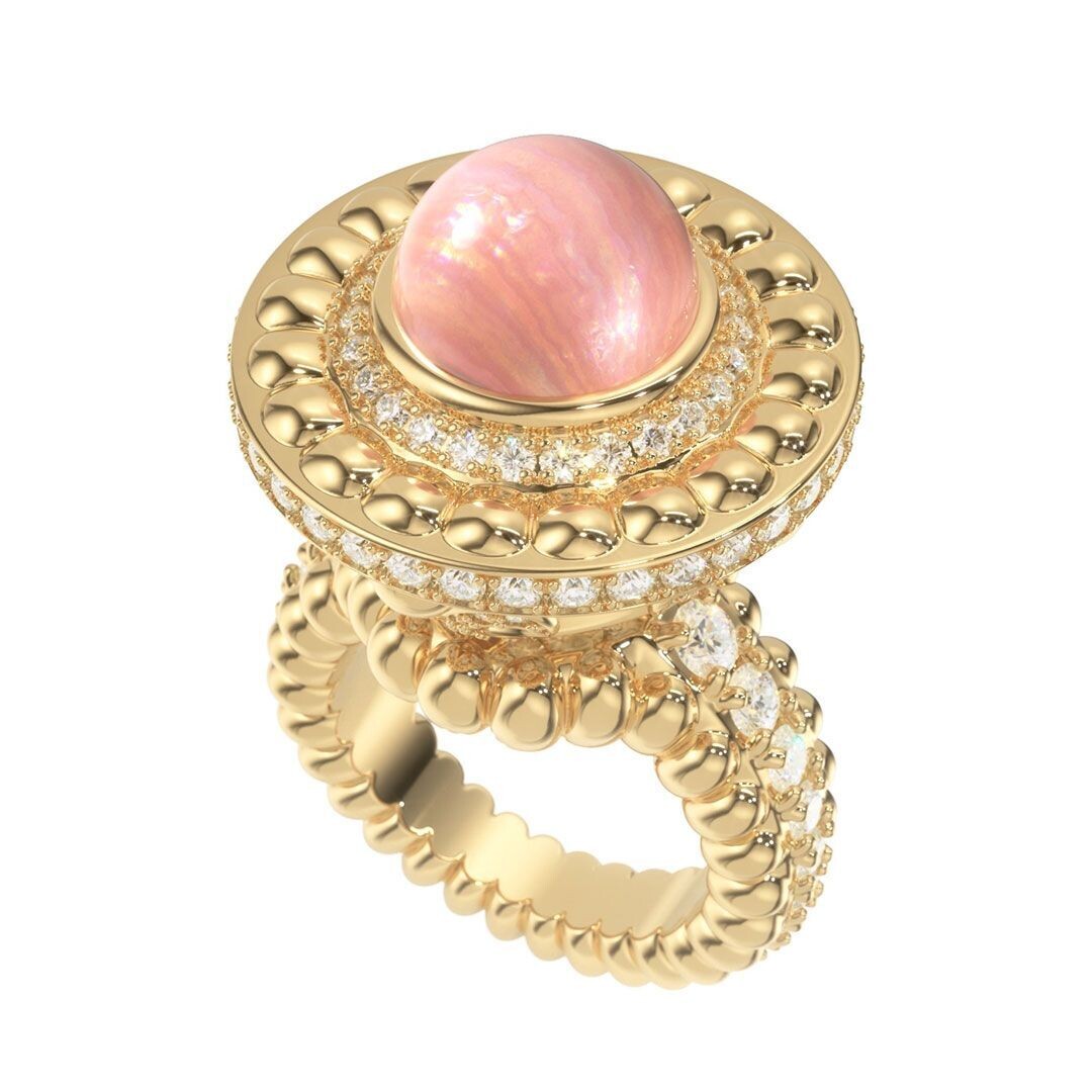 Galaxy Ring Pink Pearl, Yellow Gold