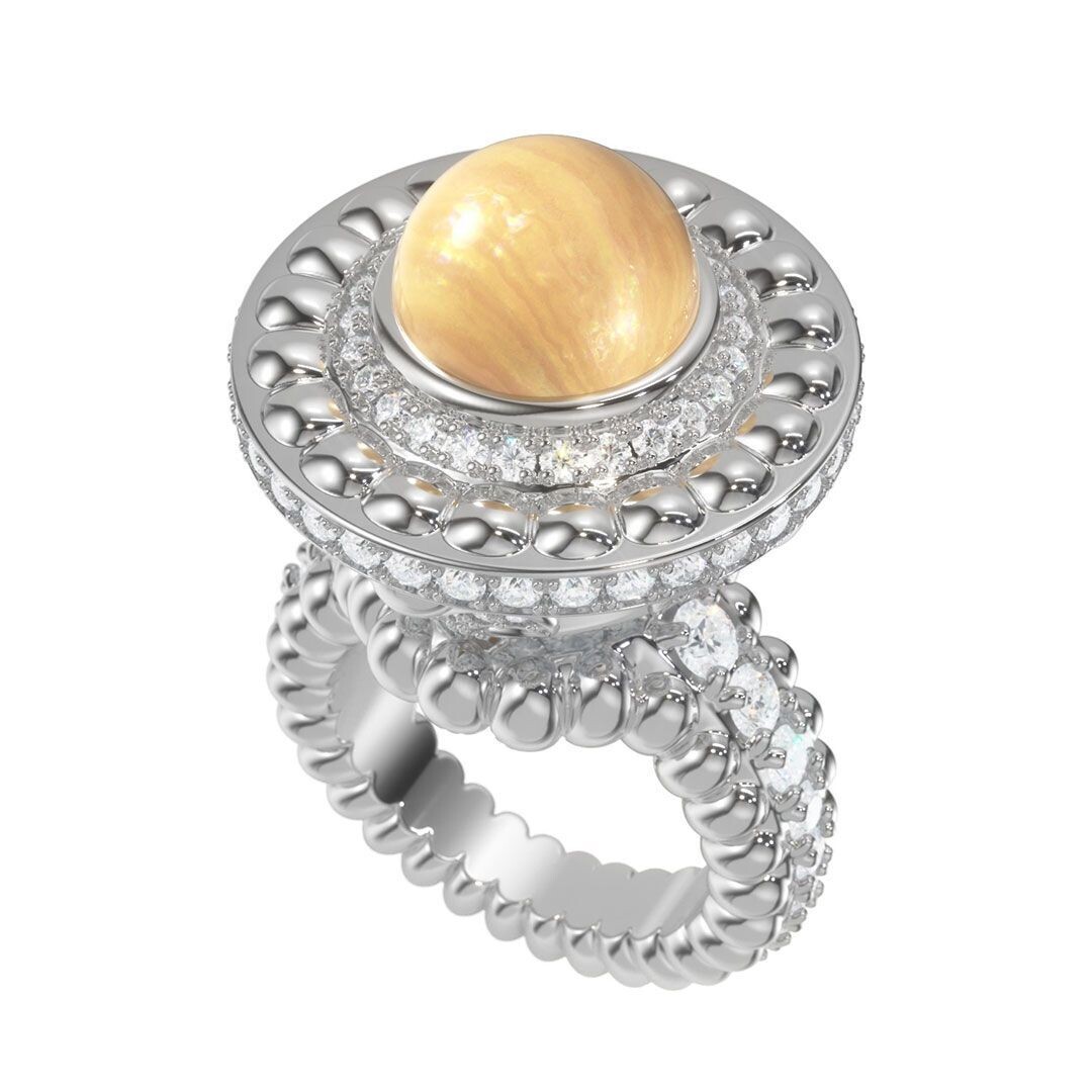 Galaxy Ring Yellow Pearl, White Gold