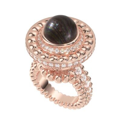 Galaxy Ring- Black Pearl, Rose Gold