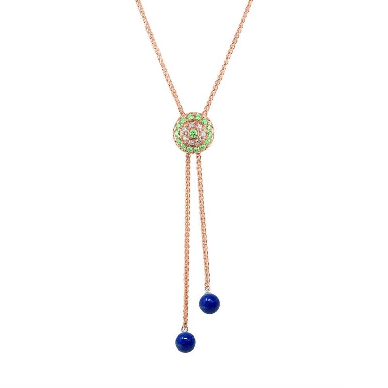 Click Amulet - 18K Rose Gold, Diamonds, Green Sapphires & Lapis Lazuli