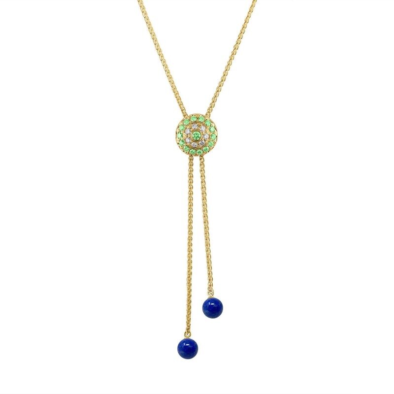 Click Amulet - 18K Yellow Gold, Diamonds, Green Sapphires & Lapis Lazuli