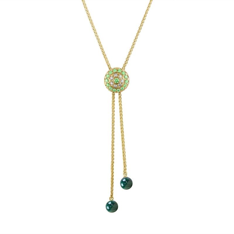 Click Amulet - 18K Yellow Gold, Diamonds, Green Sapphires & Malachite