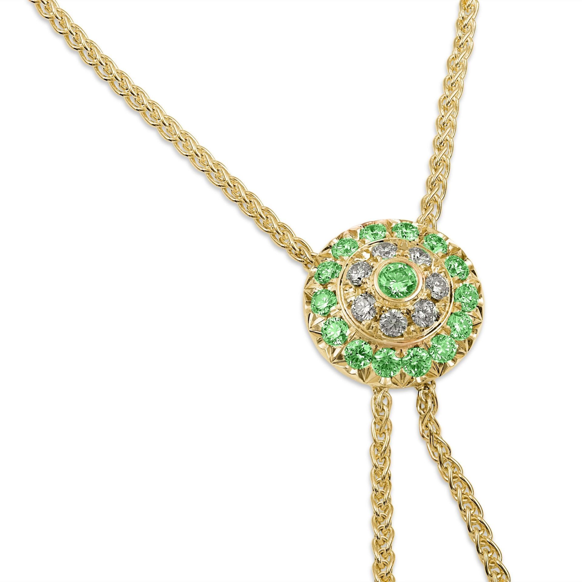 Click Amulet - 18K Yellow Gold, Diamonds, Green Sapphires & Malachite