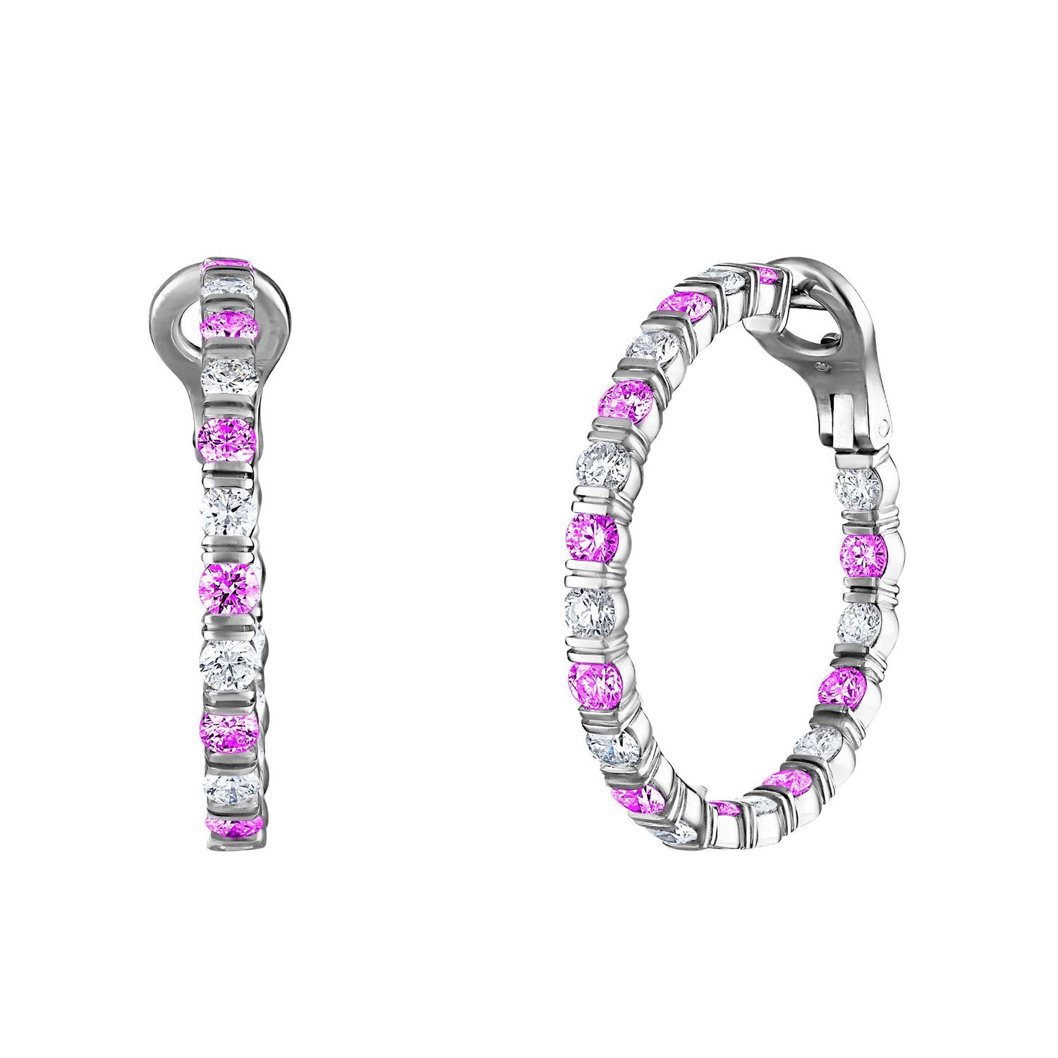 Bloom Hoop Earrings  with Diamonds and Pink Sapphires