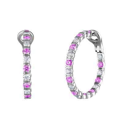 Bloom Hoop Earrings  with Diamonds and Pink Sapphires