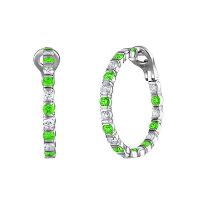 Bloom Hoop Earrings  with Diamonds and Green Sapphires