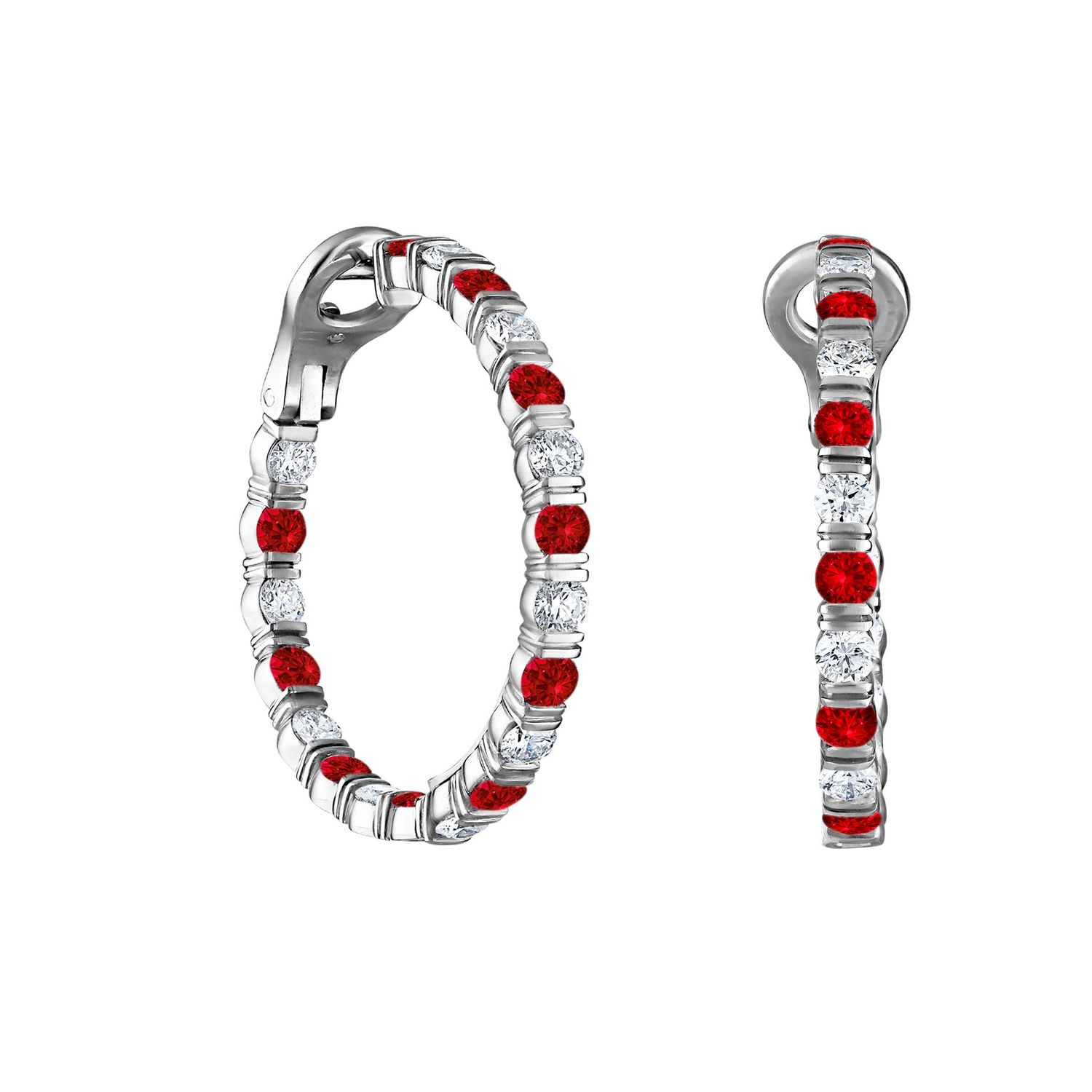 Bloom Hoop Earrings  with Diamonds and Ruby