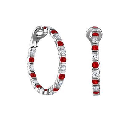 Bloom Hoop Earrings  with Diamonds and Ruby