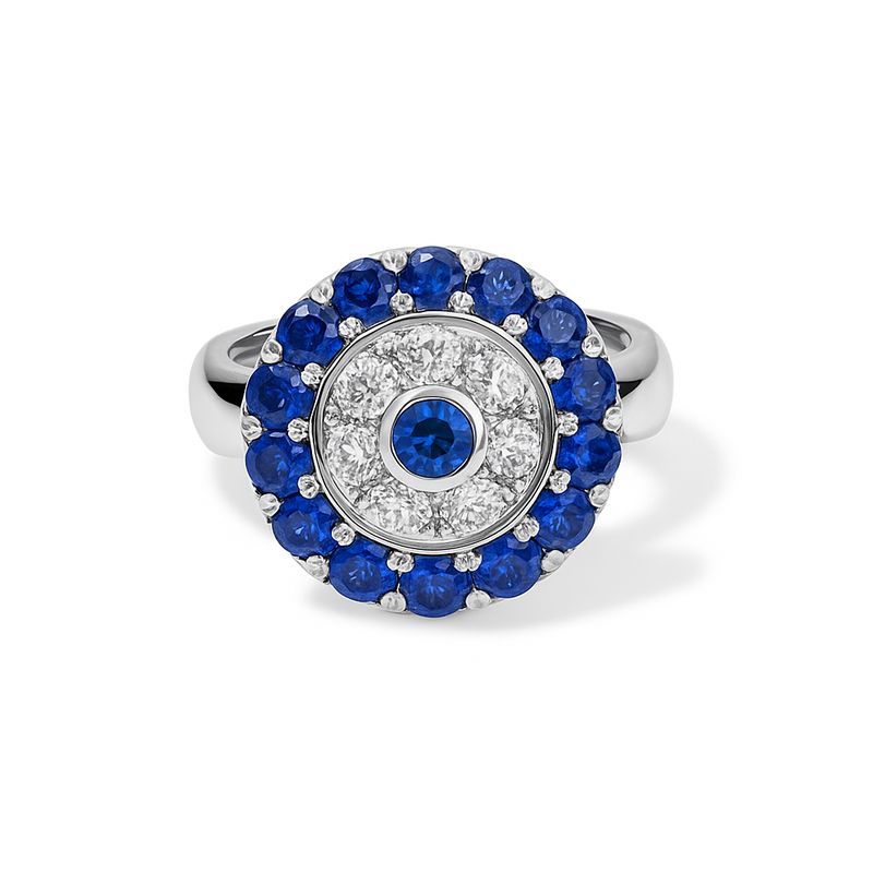 Click Diamond and Blue Sapphire Cluster Ring
