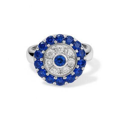 Click Diamond and Blue Sapphire Cluster Ring Click Diamond and Blue Sapphire Cluster Ring