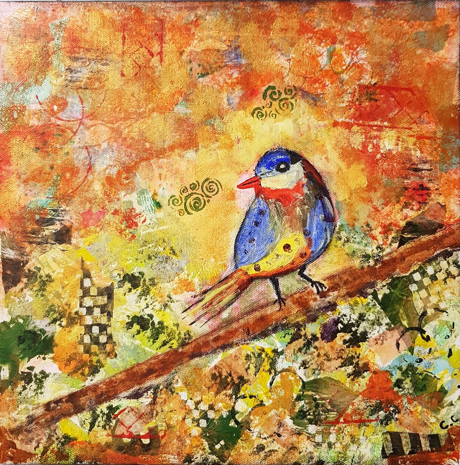 Cheeky Bird - 12"x12" Mixed Media on Canvas Board, Unframed Cheeky Bird - 12"x12" Mixed Media on Canvas Board, Unframed