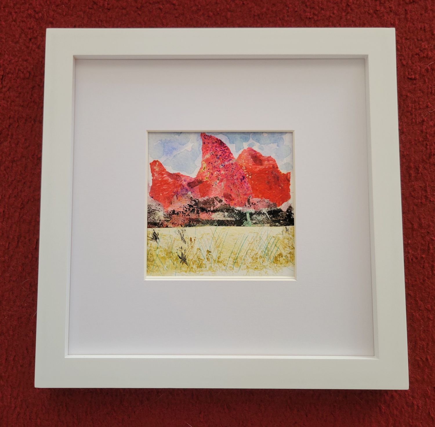 Abstract Mountain Landscape - Original Mixed Media Composition - Framed 9" x 9"