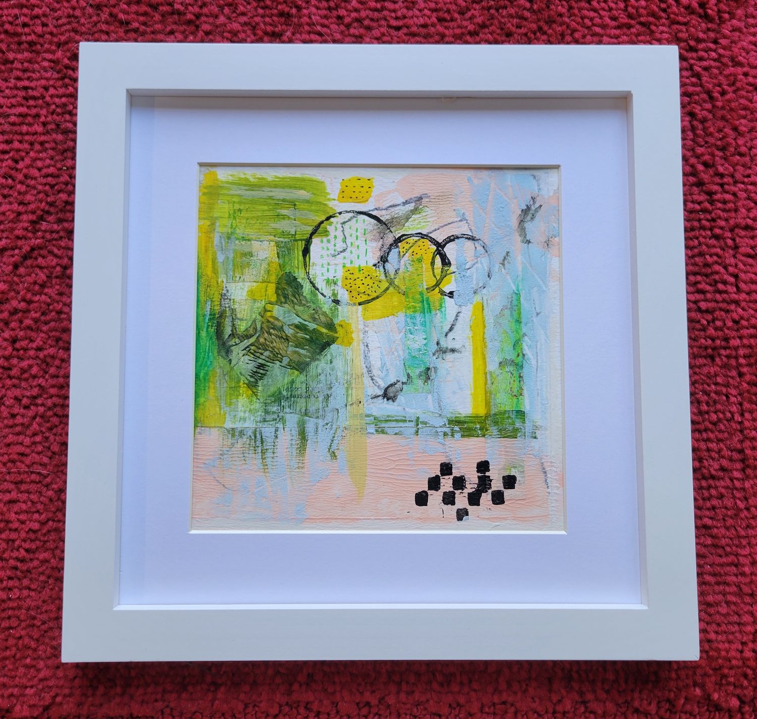 #2 Mini Abstract Series - Original Mixed Media Collage + Paint, Framed