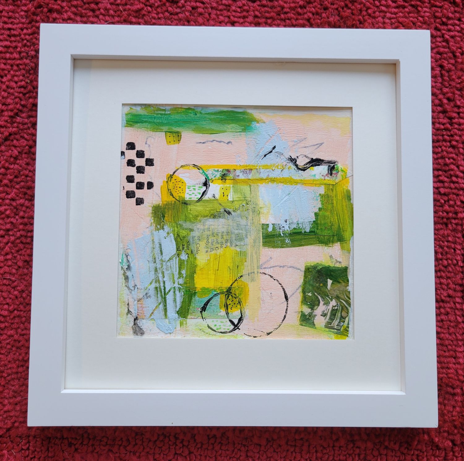 #3 Mini Abstract Series - Original Mixed Media Collage + Paint, Framed