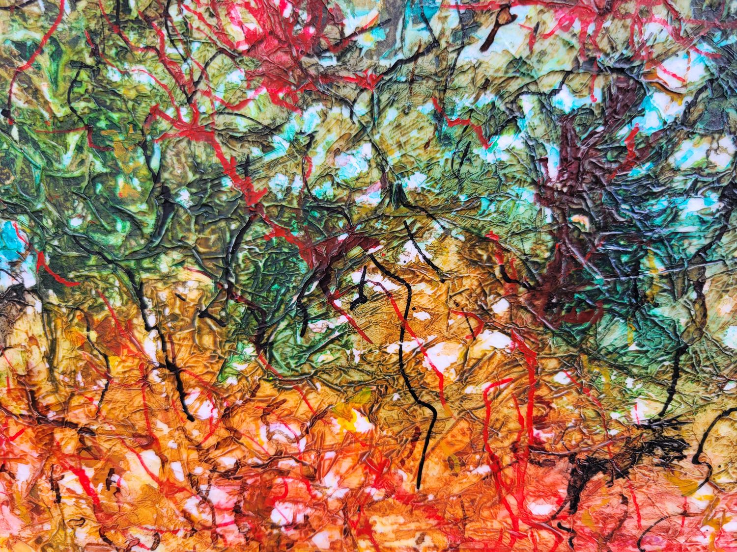 Entangled Forest - Original Abstract in Acrylic Inks 11"x9", Framed