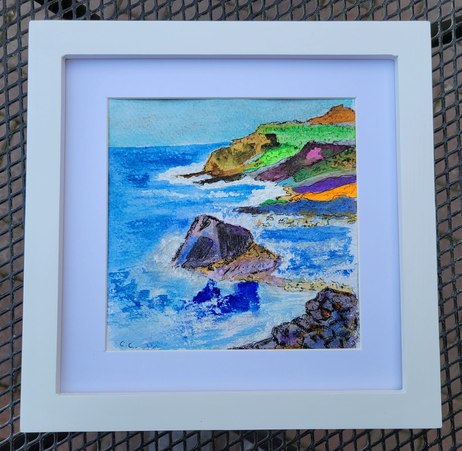 'Rocky Waters' - Original Watercolour Painting, Framed 9"x 9" 'Rocky Waters' - Original Watercolour Painting, Framed 9"x 9"