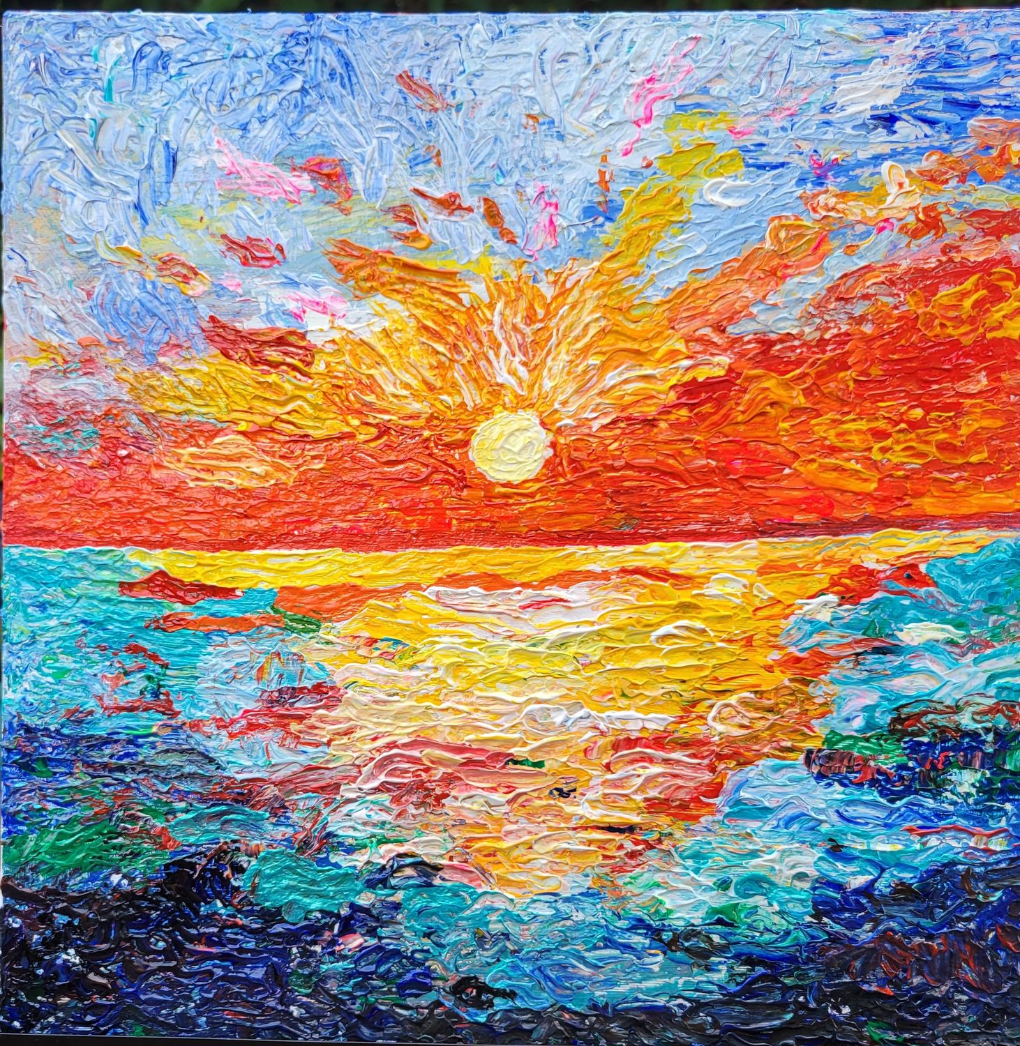 Magnificent Sunset - Acrylic Painting in Impasto Style - 12" x 12" (size of picture)