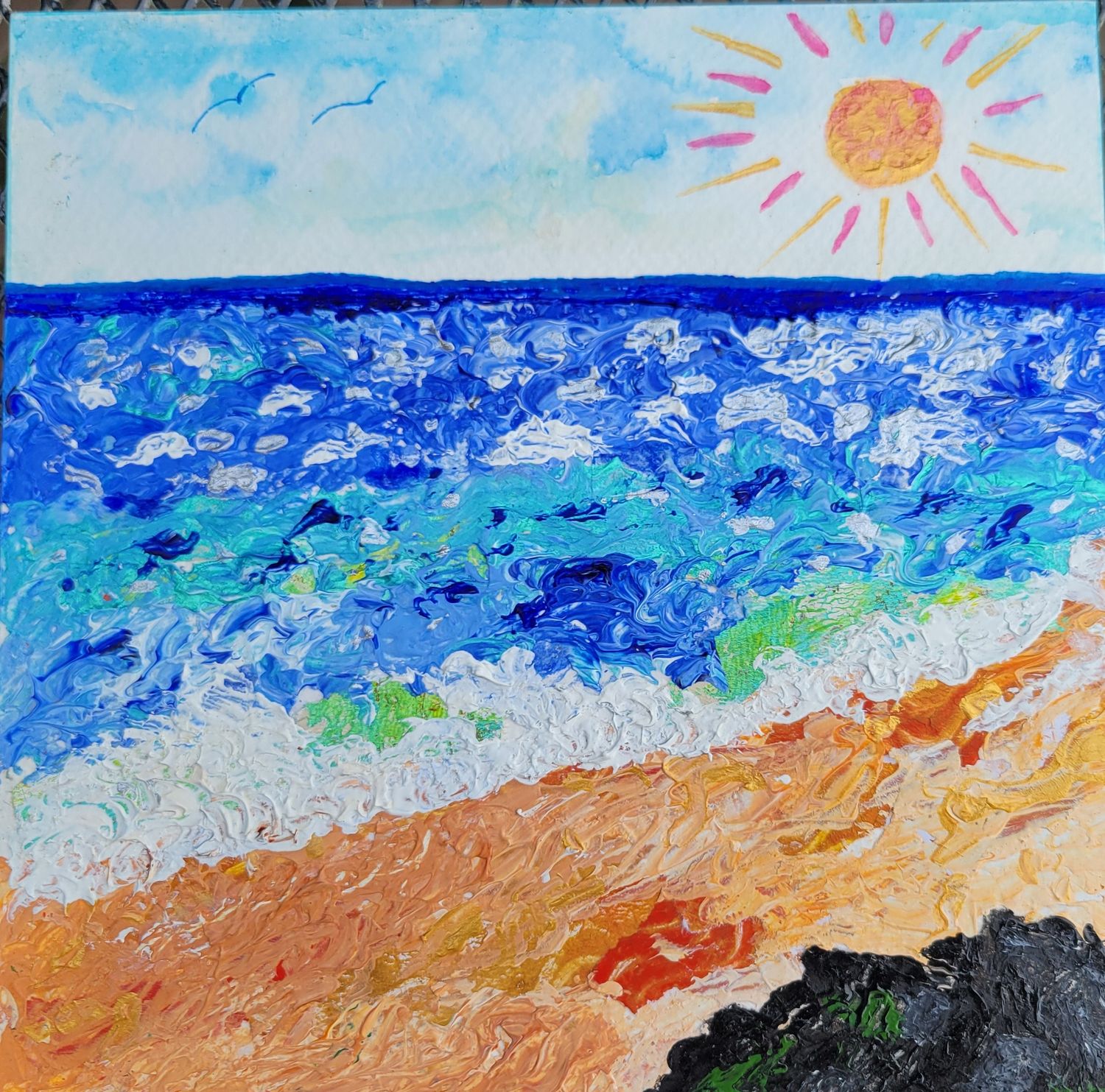 'Golden Sands' - Original Acrylic Painting on 8"x8" wooden cradle frame