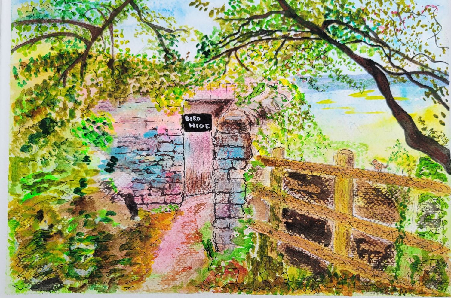 Bird Hide at Ogston, Original Watercolour Painting, Framed 32x23cms Bird Hide at Ogston, Original Watercolour Painting, Framed 32x23cms