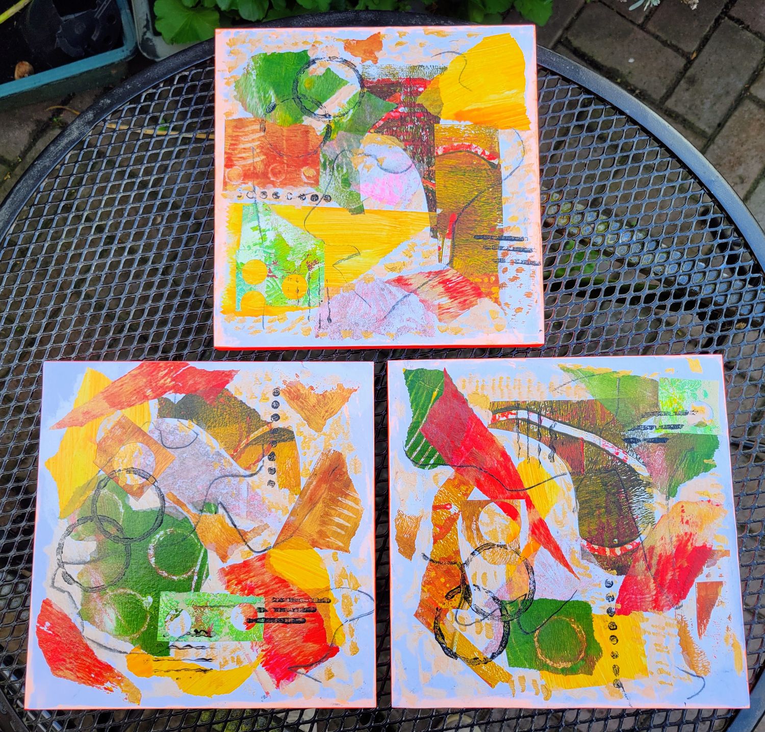 Set of 3 Original Abstract Collages on 8" x 8" Cradle Board Set of 3 Original Abstract Collages on 8" x 8" Cradle Board