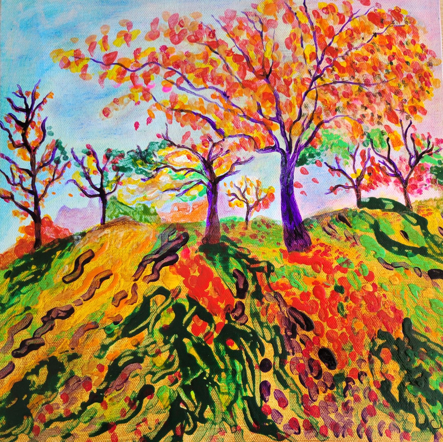 Autumn Trees - Acrylic Painting on 12" x 12" Canvas Board