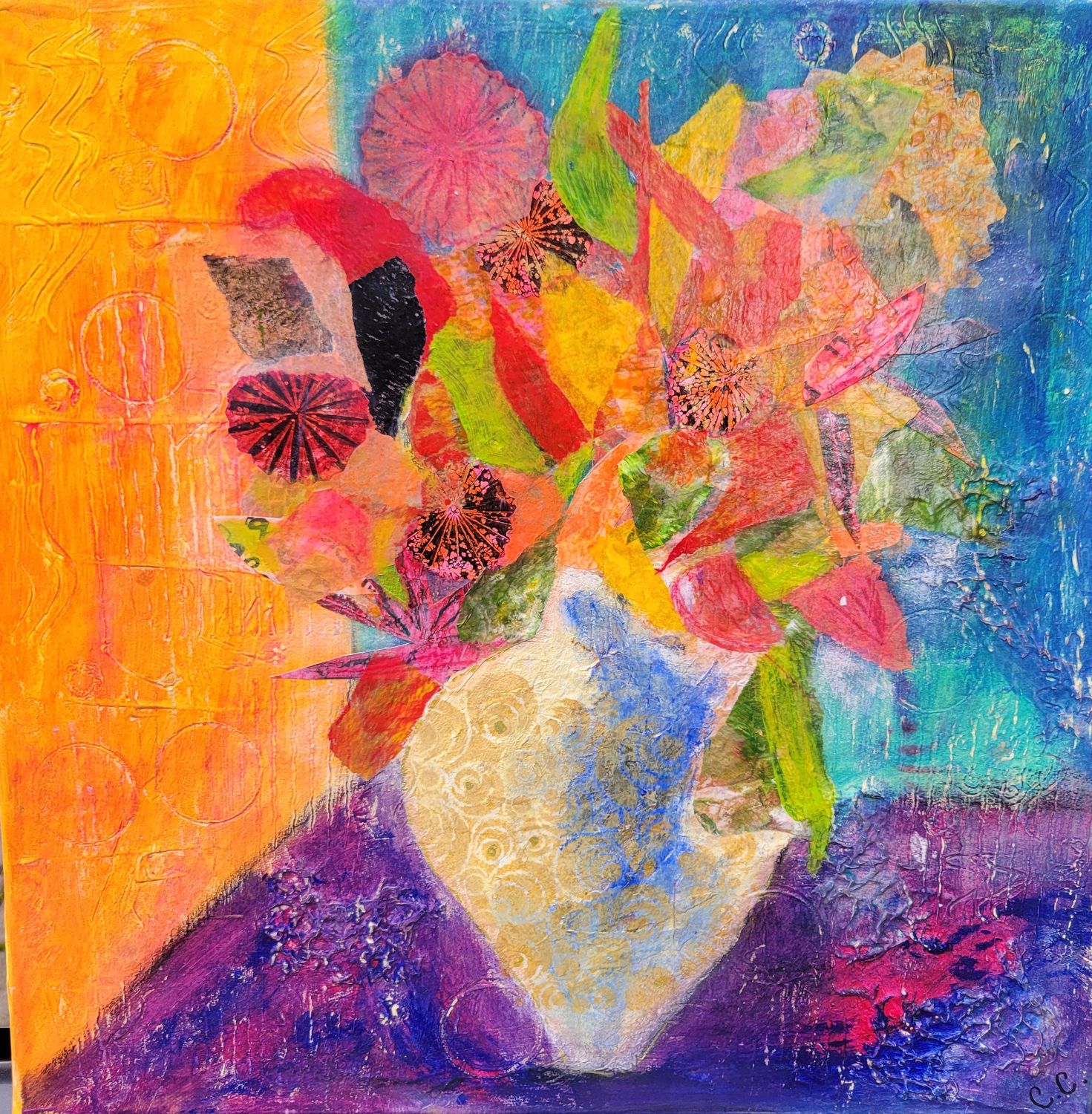 Flowers - Original Mixed Media Painting on a Textured Surface, 40cm x 40cm Canvas