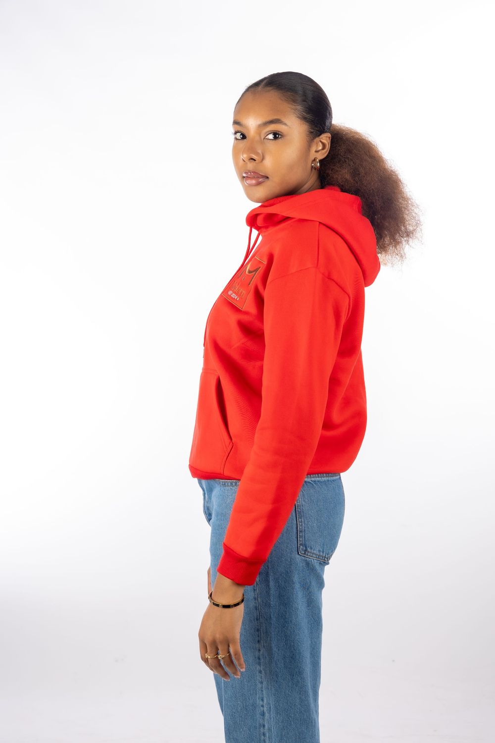 red pullover modern establisment bronze logo hoody tshirts crewnecks