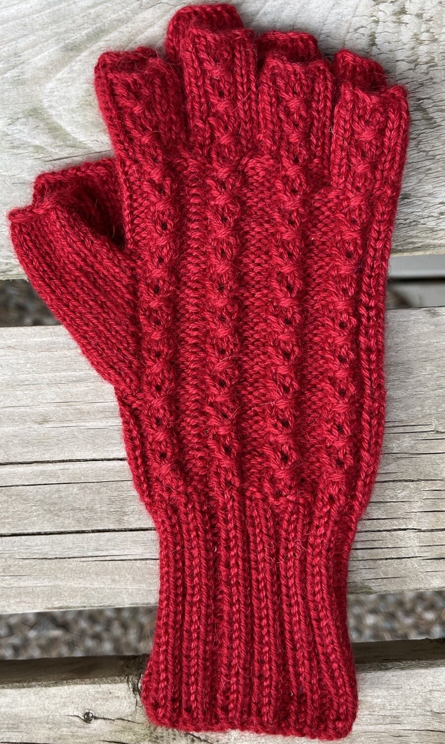 Hand Knitted Glove, Color: Red, Type: Fingerless