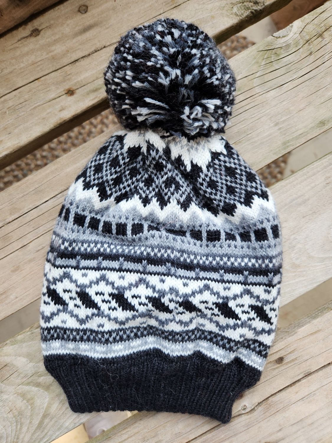 Artesania Printed Pom Pom Hat, Color: Black