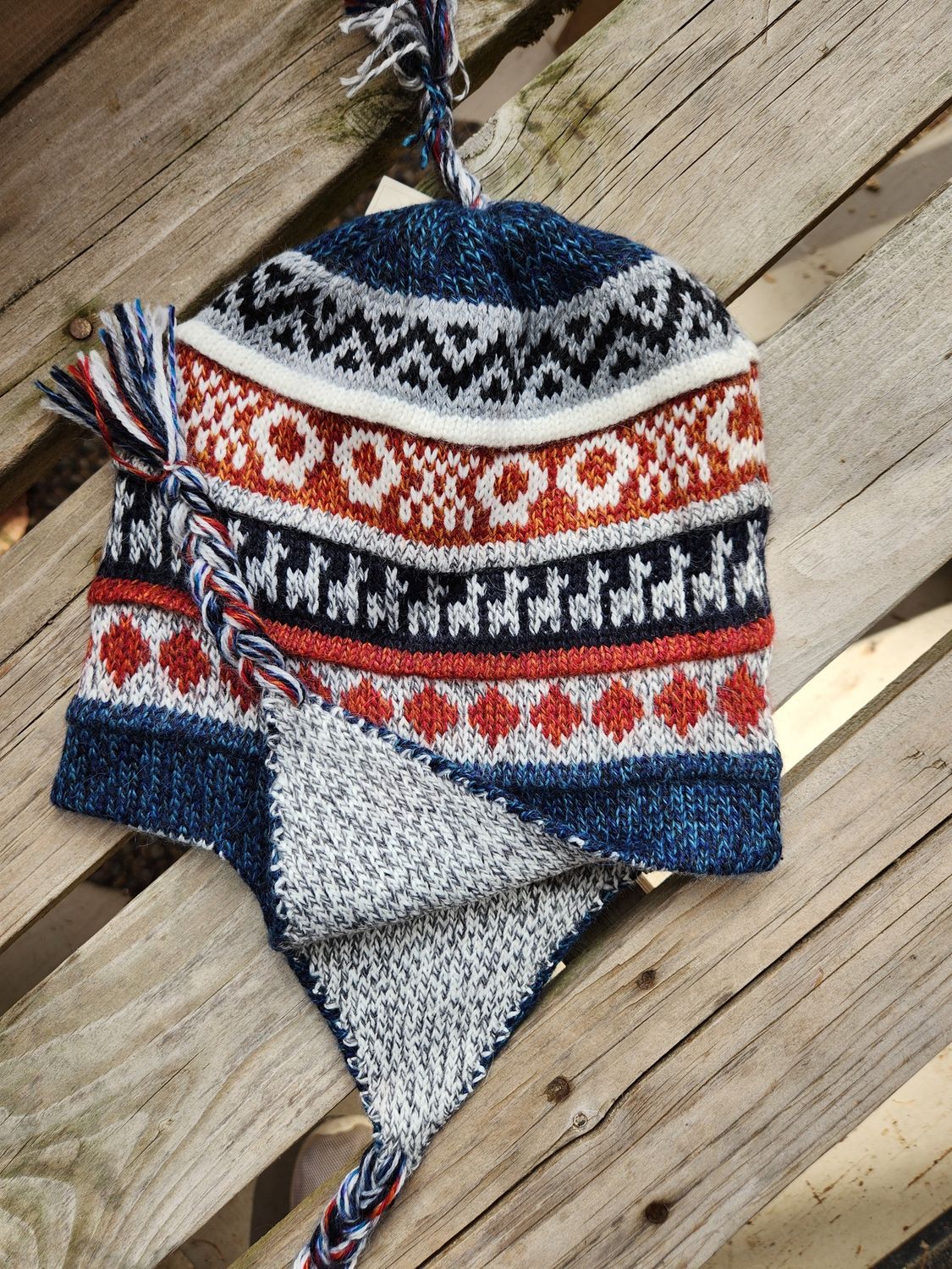 Kids Reversible Chullo, Color: Blue&amp;Gray