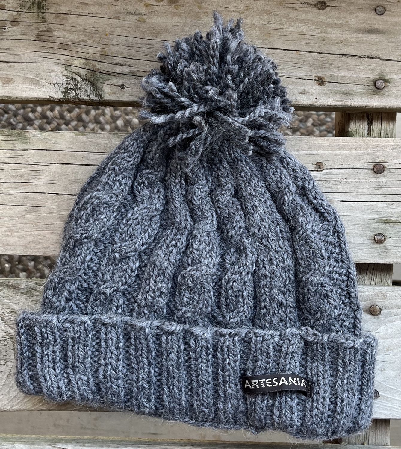 Artesania Pom Pom Hat, Colour: Dk grey