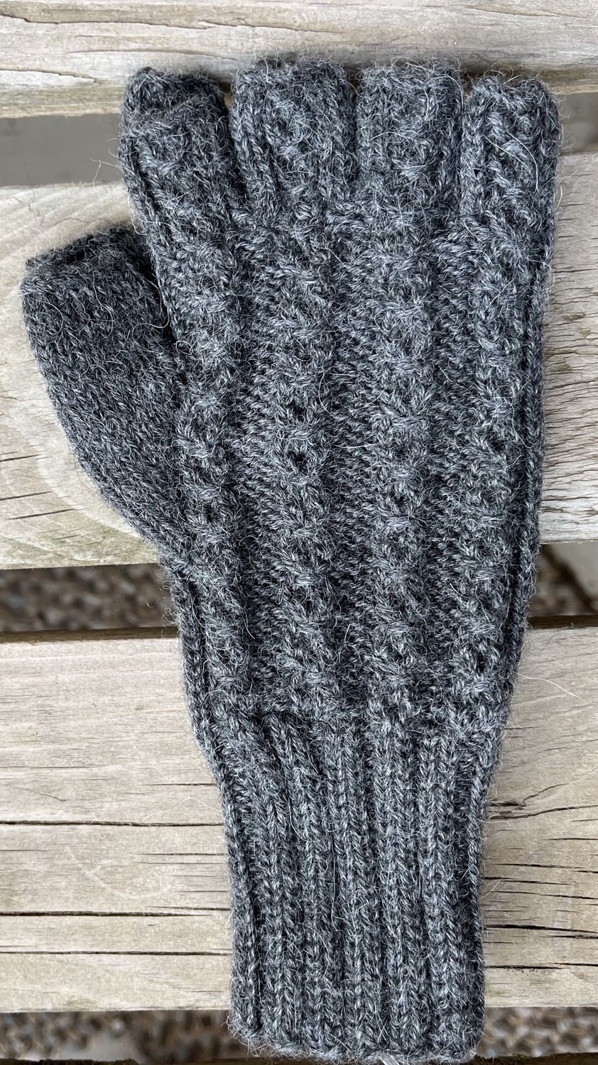 Hand Knitted Glove, Color: Grey, Type: Fingerless