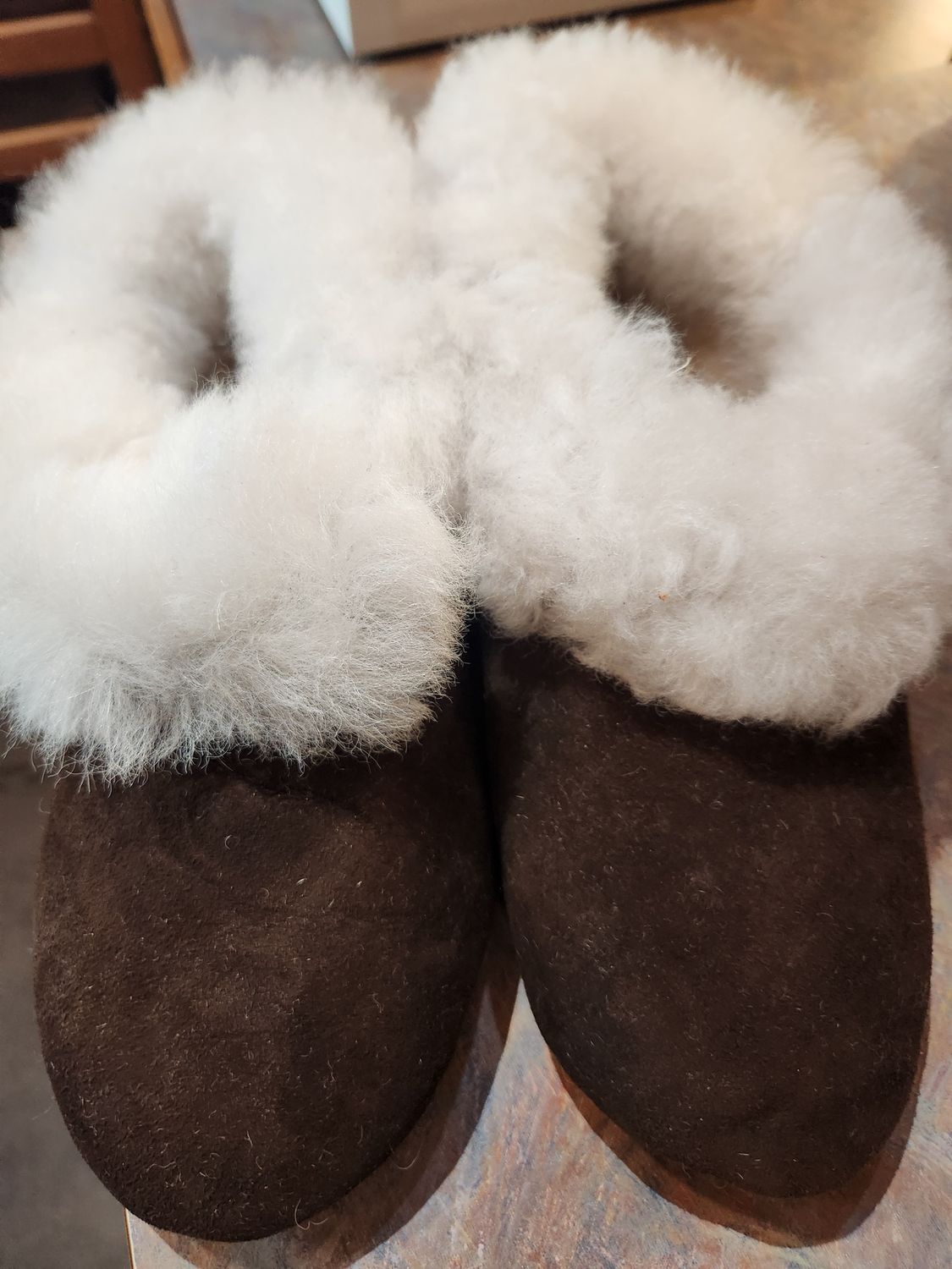 Slippers, Size: Small, Color: Brown/White Fur