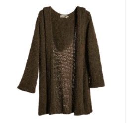 Eco Hooded Boucle Cardigan, Color: Espresso