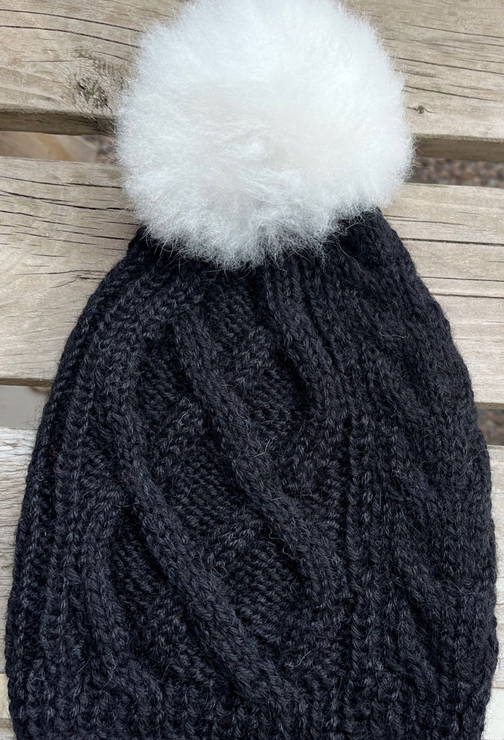 Pom Pom Cable Knit Hat, Color: Black
